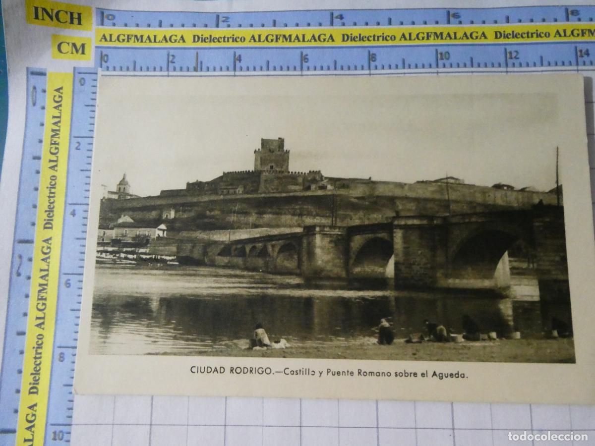 Postales: POSTAL DE SALAMANCA. A&Ntilde;OS 30 50 CIUDAD RODRIGO CASTILLO PUENTE ROMANO AGUEDA MUJERES LAVANDERAS 1582