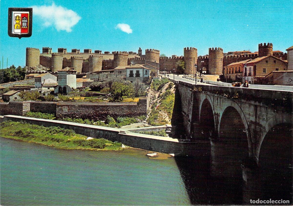 Postales: Postal de &Aacute;vila: R&iacute;o Adaja, Puente y Murallas Medievales
