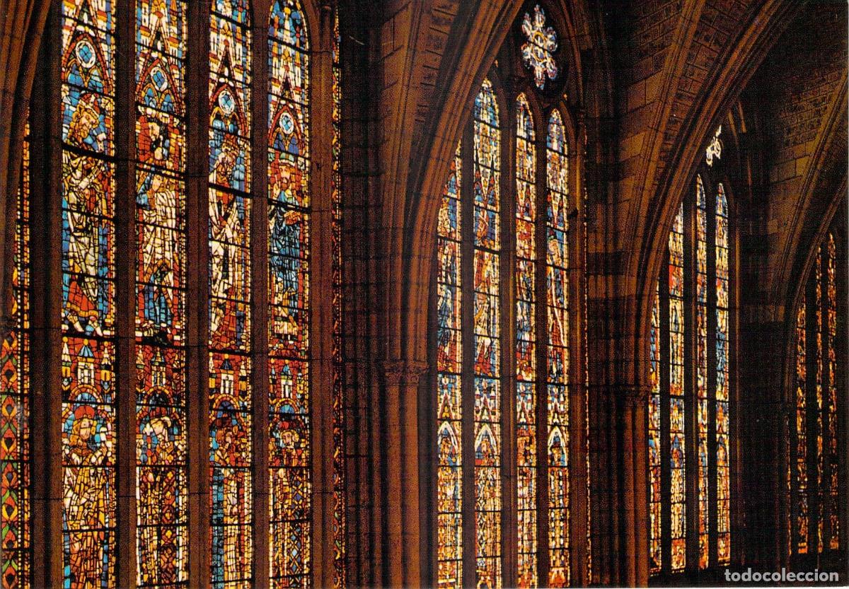 Postales: Postal de las Vidrieras del Siglo XIII en la Catedral de Le&oacute;n