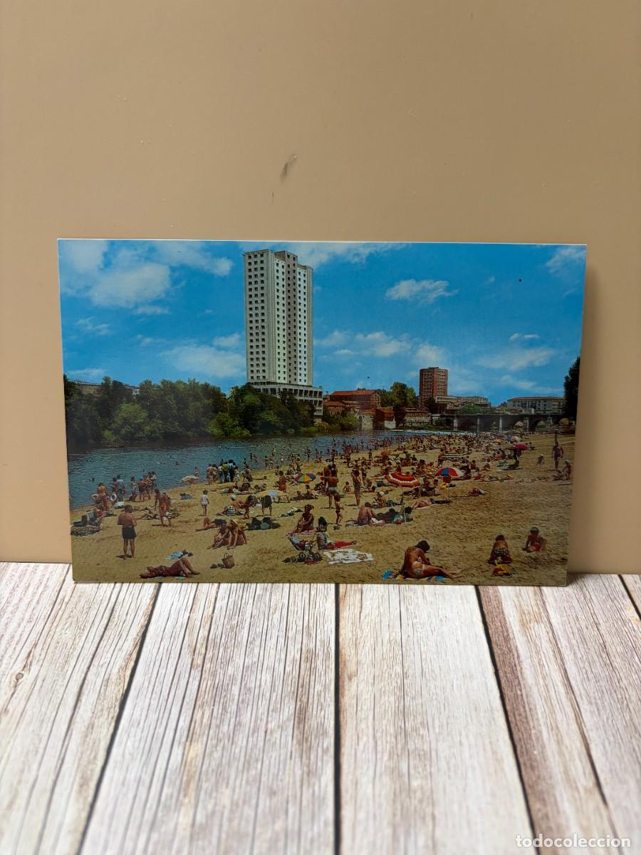 Postales: TARJETA POSTAL. VALLADOLID. 65.- PLAYA ARTIFICIAL EN EL R&Iacute;O PISUERGA. GARC&Iacute;A GARRABELLA