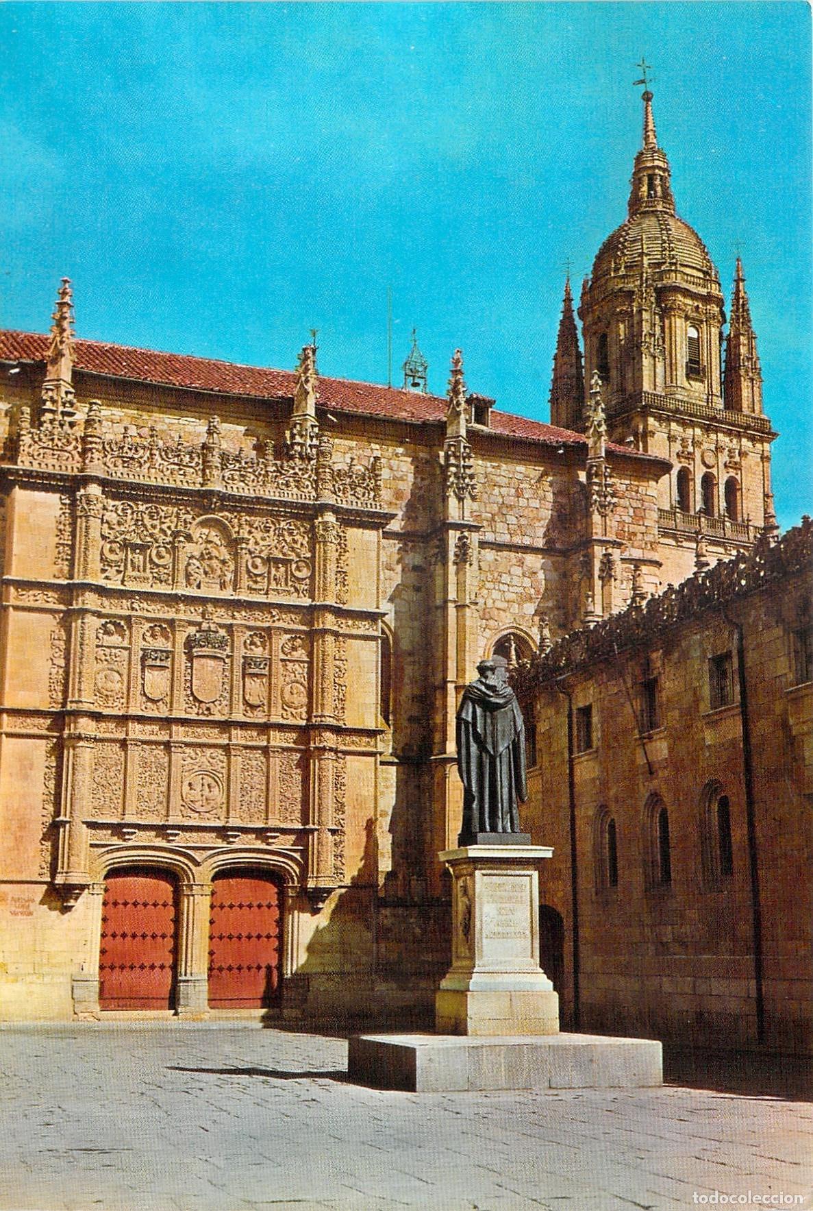 Postales: Postal de la Universidad de Salamanca y Estatua de Fray Luis de Le&oacute;n