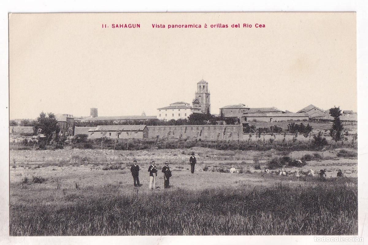 Postales: POSTAL. 11. SAHAG&Uacute;N. VISTA PANOR&Aacute;MICA A ORILLAS DEL R&Iacute;O CEA. LE&Oacute;N