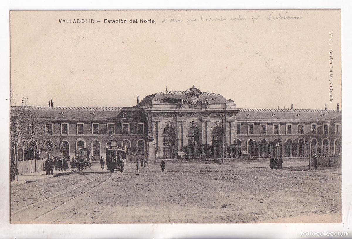 Postales: POSTAL. VALLADOLID. ESTACI&Oacute;N DEL NORTE. CIRCULADA EN 1908