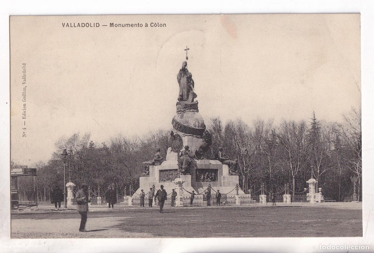 Postales: POSTAL. VALLADOLID. MONUMENTO A COL&Oacute;N. CIRCULADA CON SELLO EN 1908