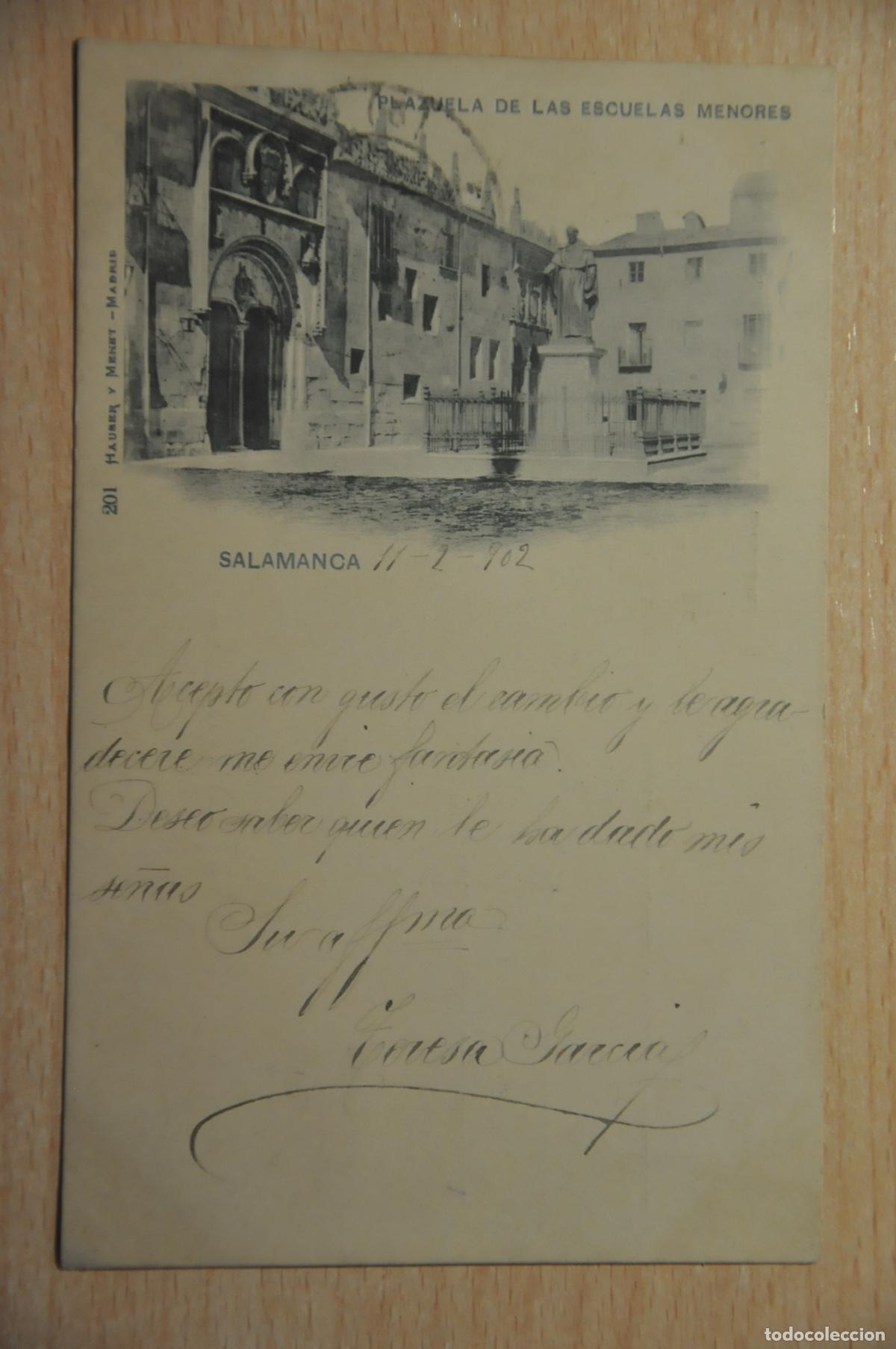 Postales: postal salamanca, plazuela de las escuelas menores, hauser y menet 201