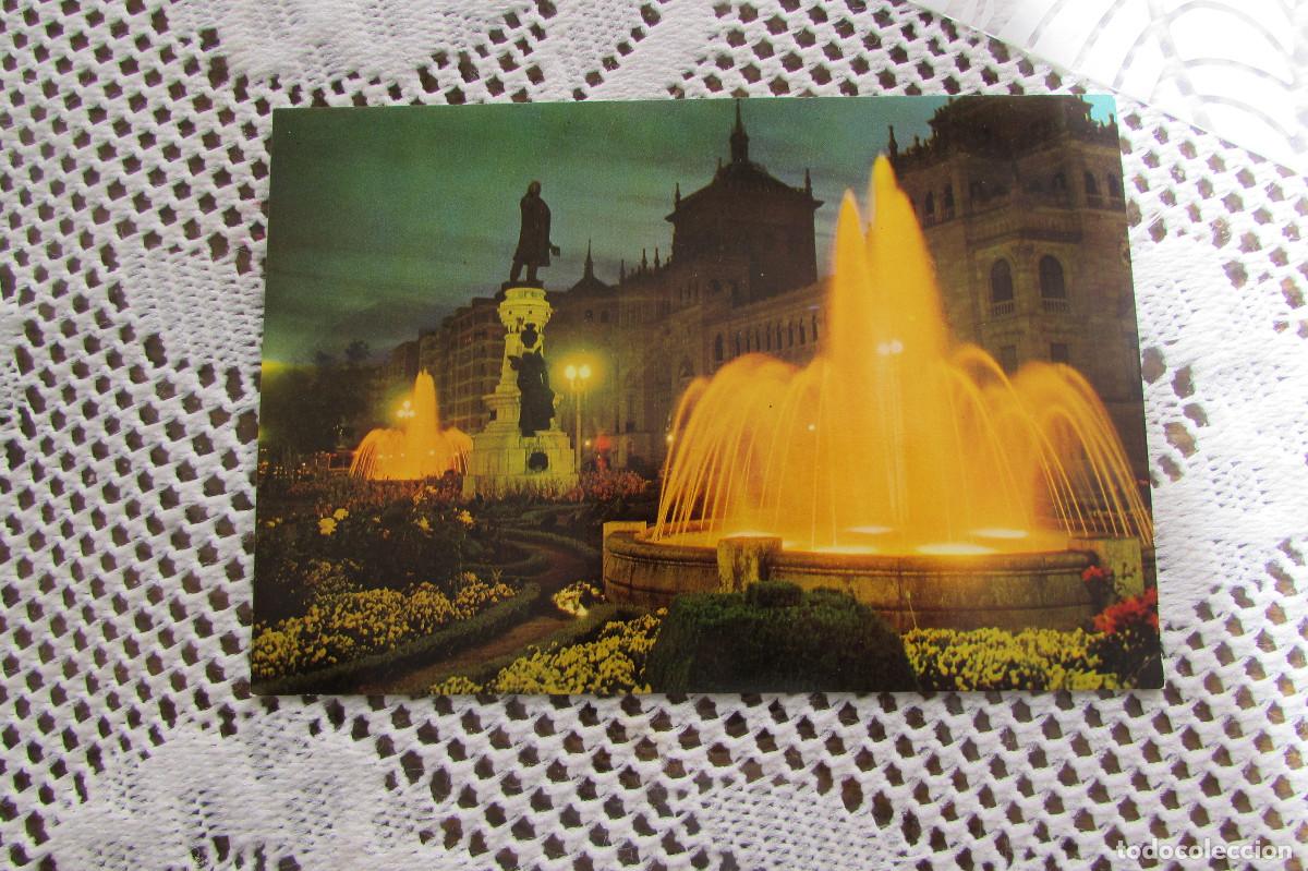 Postales: 2027 VALLADOLID ESTATUA DE ZORRILLA Y FUENTE LUMINOSA ESCRITA