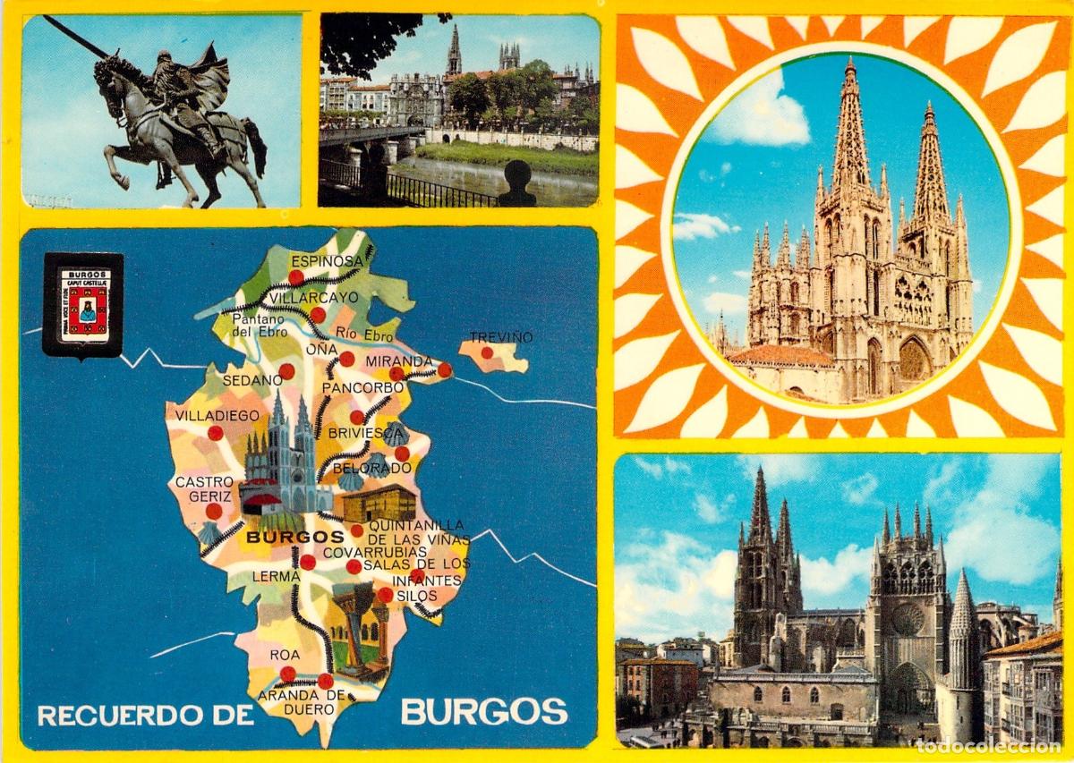 Postales: Postal de Recuerdo de Burgos con Mapa y Catedral