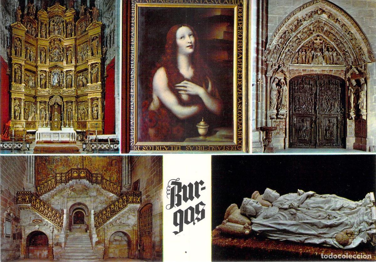 Postales: Postal Multivista de la Catedral de Burgos con Escalera Dorada y Arte