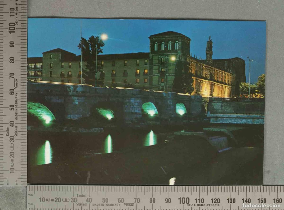 Postales: POSTAL. Le&oacute;n - Hostal de San Marcos y Puente - Vista Nocturna