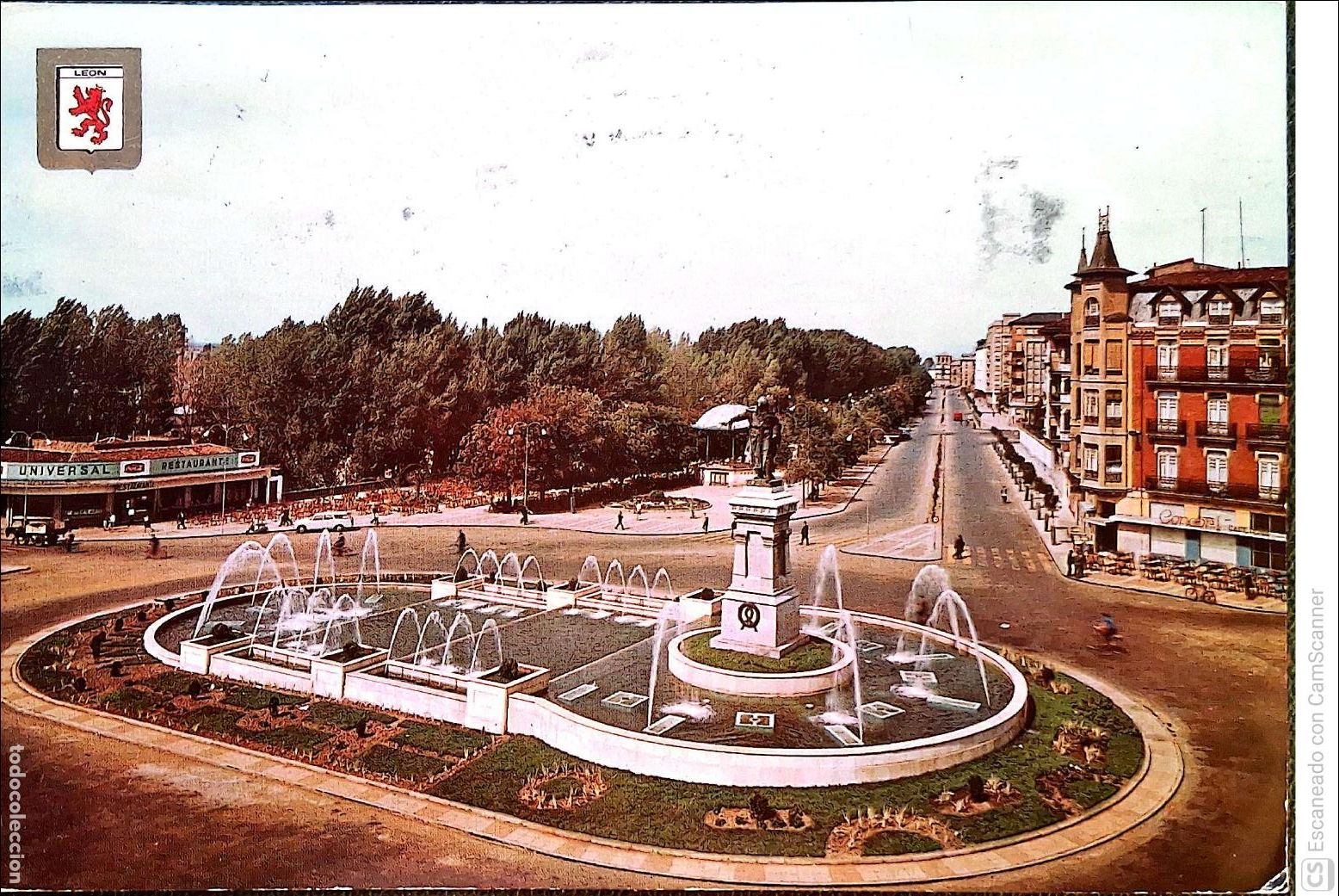 Postales: Le&oacute;n. 27 Fuente de Guzm&aacute;n el Bueno y Paseo de los Condes de Sagasta. A. Subirats Casanovas. Color. U