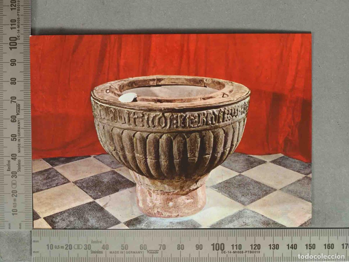 Postales: POSTAL. Belmonte - Pila bautismal de Fray Luis de Le&oacute;n - Siglo XV