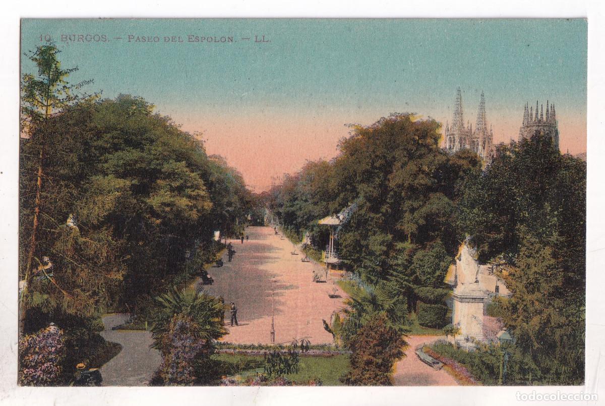 Postales: POSTAL. 10. BURGOS. PASEO DEL ESPOL&Oacute;N. CIRCULADA EN 1922