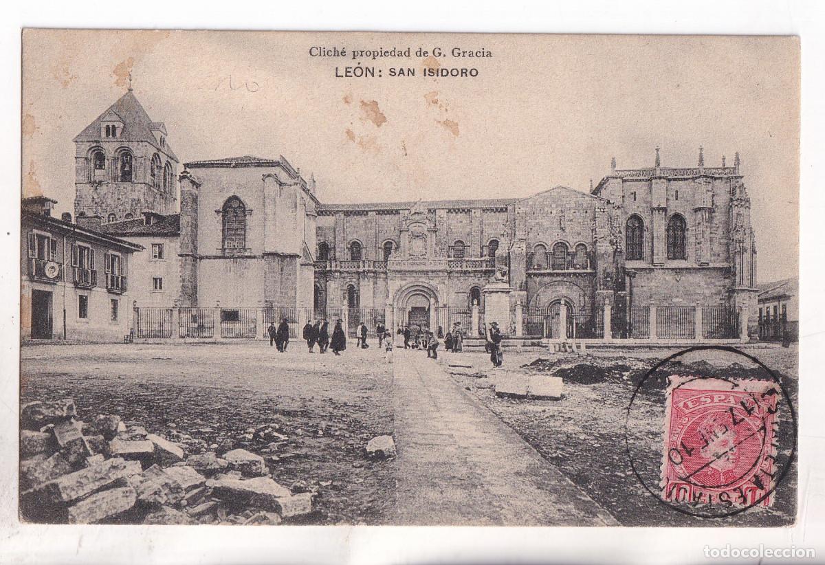Postales: POSTAL. LE&Oacute;N. SAN ISIDORO. CIRCULADA CON SELLO EN 1910