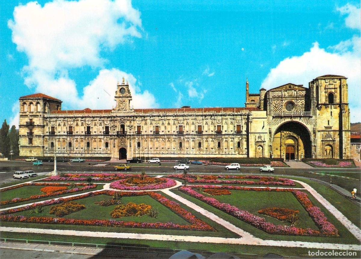 Postales: Postal de Le&oacute;n - Hostal de San Marcos con Jardines y Fachada