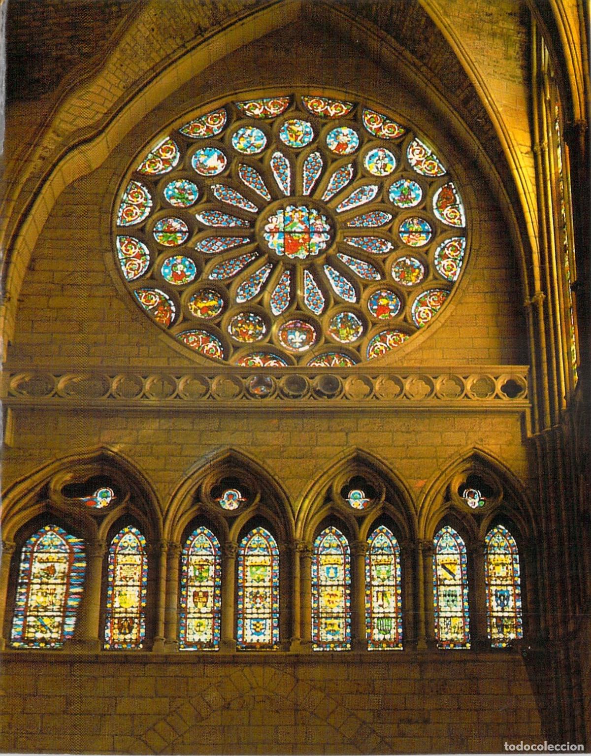 Postales: Postal Catedral de Le&oacute;n Vidrieras y Roset&oacute;n G&oacute;tico