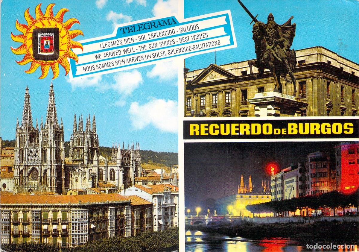 Postales: Postal Recuerdo de Burgos con Catedral y Monumento al Cid