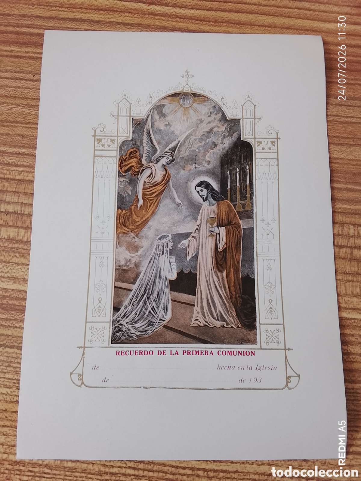 Postales: Precioso y antiguo modelo de estampa primera comuni&oacute;n 193..., en gran formato: 26&times;18cm.