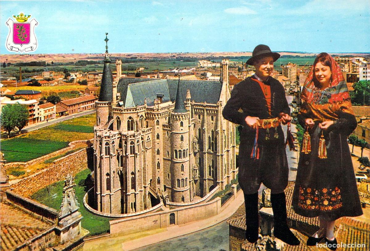 Postales: Postal de Astorga Palacio Episcopal y Pareja Maragata