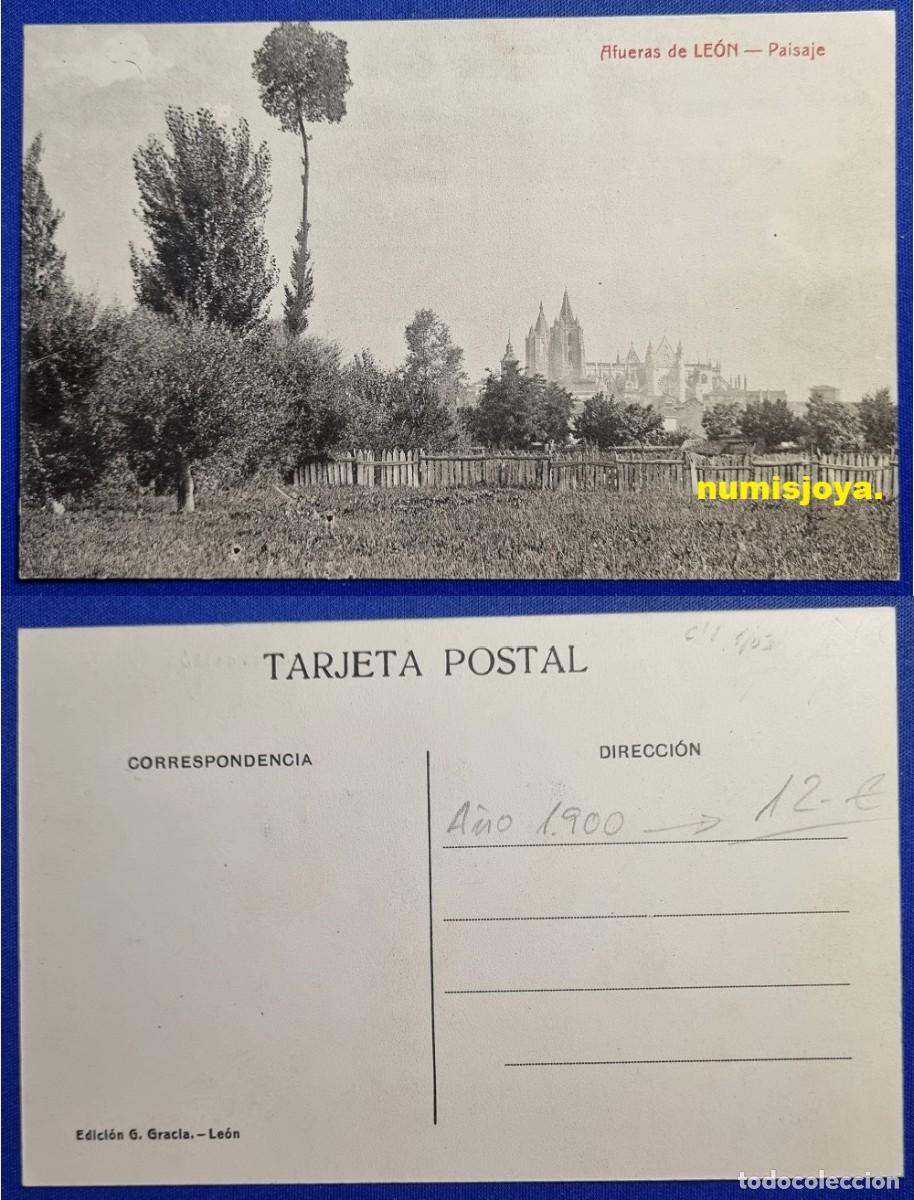 Postales: POSTAL de LEON (Espa&ntilde;a). A&ntilde;o 1910. Afueras de Le&oacute;n PAISAJE. G. Gracia. RARA.