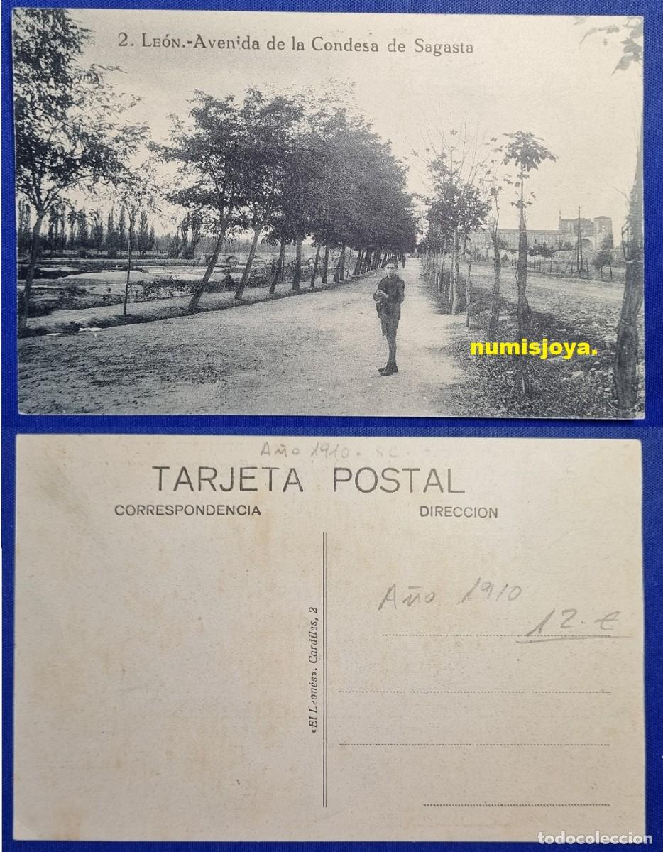 Postales: POSTAL de LEON (Espa&ntilde;a). A&ntilde;o 1910 avenida Condesa de Sagasta. El Leon&eacute;s. RARA.