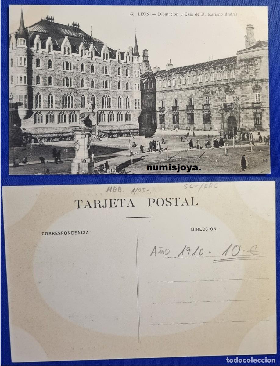 Postales: POSTAL de LEON (Espa&ntilde;a). A&ntilde;o 1910 Diputaci&oacute;n y Casa de Mariano Andr&eacute;s. Ed. G. gracia. RARA.