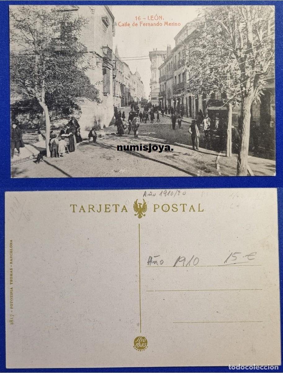 Postales: POSTAL de LEON (Espa&ntilde;a). A&ntilde;o 1910 Calle de Fernando Merino. Fot. THOMAS. RARA.