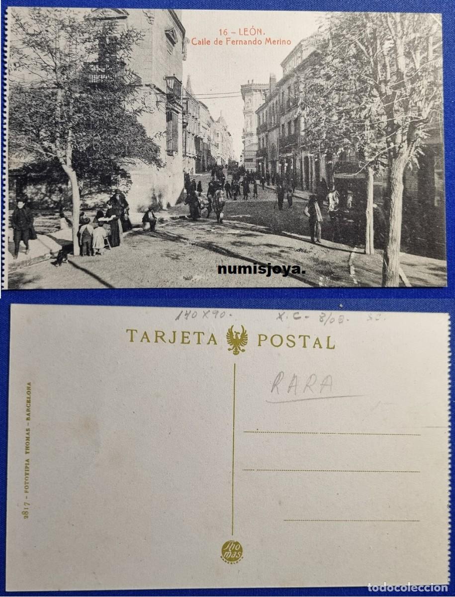 Postales: POSTAL de LEON (Espa&ntilde;a). A&ntilde;o 1910 Calle de Fernando Merino. Fot. THOMAS. RARA.