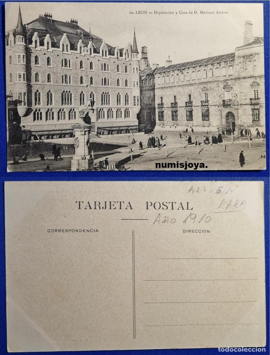 Postales: POSTAL de LEON (Espa&ntilde;a). A&ntilde;o 1910 Diputaci&oacute;n y Casa de Mariano Andr&eacute;s. Ed. G. gracia. RARA.