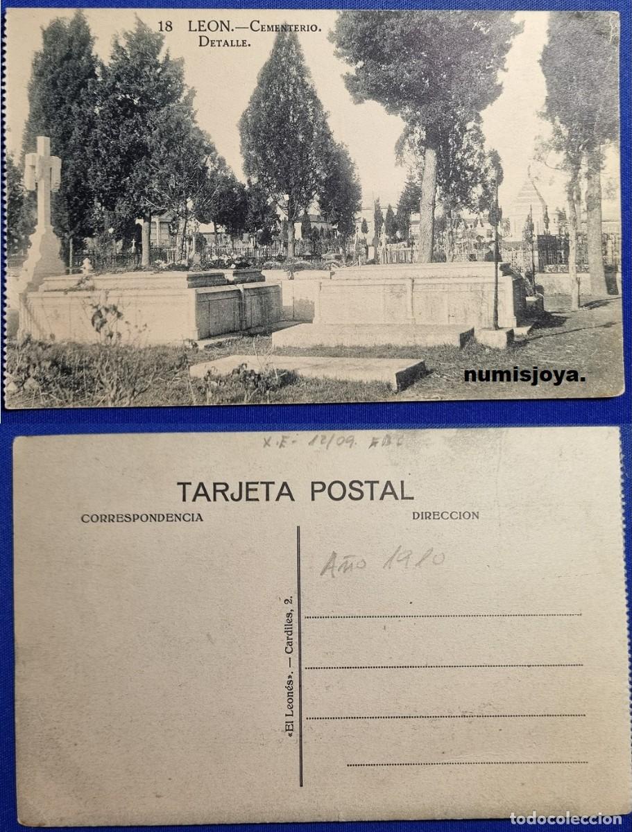 Postales: POSTAL de LEON (Espa&ntilde;a) a&ntilde;o 1910. 18 Cementerio. Detalle. El Leon&eacute;s - Cardiles, 2.