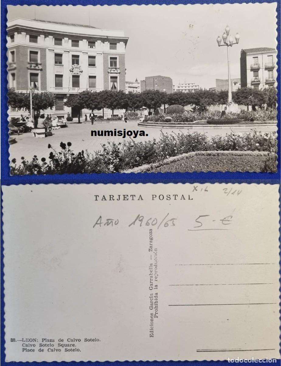 Postales: POSTAL de LEON (Espa&ntilde;a) a&ntilde;o 1960. Plaza de Calvo Sotelo. Ed. Garrabella.