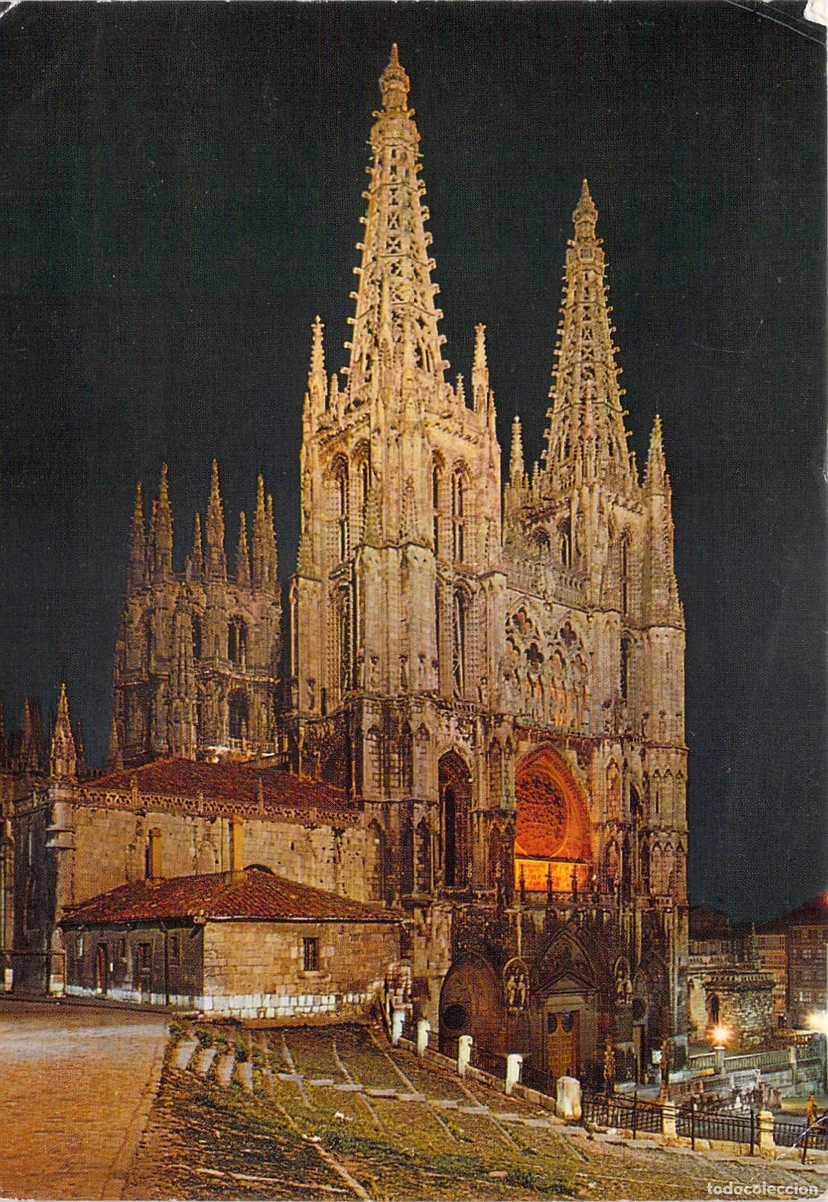 Postales: Postal de la Catedral de Burgos iluminada de noche