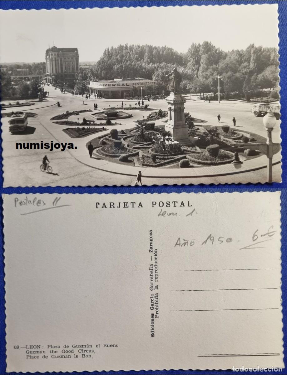Postales: POSTAL de LEON (Espa&ntilde;a) a&ntilde;o 1960. Plaza de Guzm&aacute;n el Bueno. Ed. GARRABELLA.