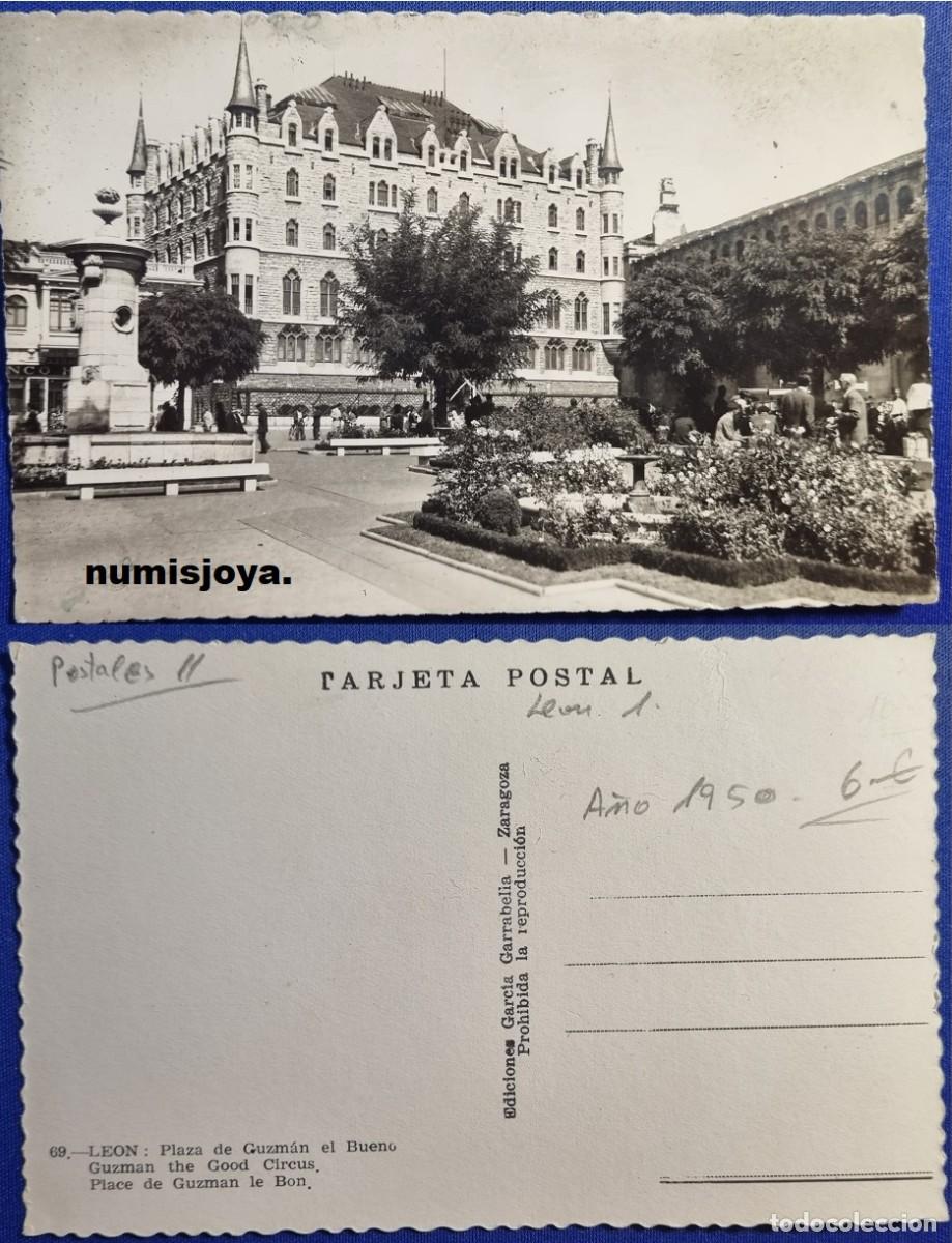 Postales: POSTAL de LEON (Espa&ntilde;a) a&ntilde;o 1960. Plaza de San Marcelo. Ed. LUJO.