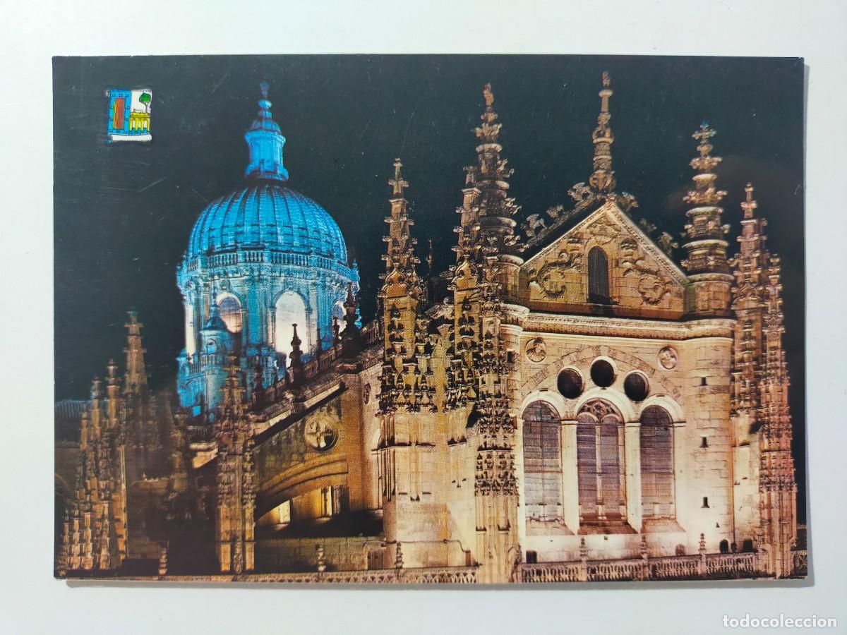 Postales: Postal SALAMANCA: Catedral Nueva. Vista nocturna - Edic. Pergamino - Escrita.