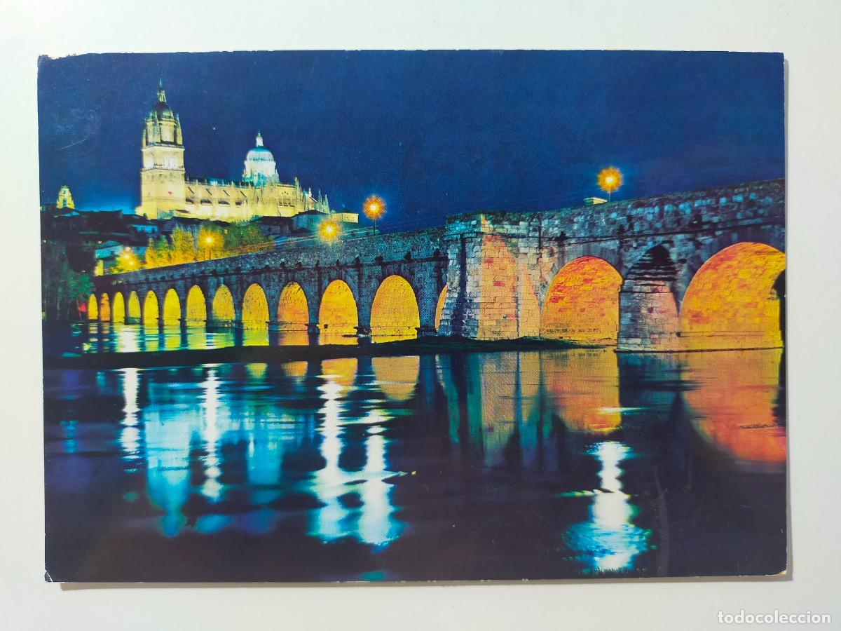 Postales: Postal SALAMANCA: Puente Romano iluminado - Edic. Manipel. - Escrita.