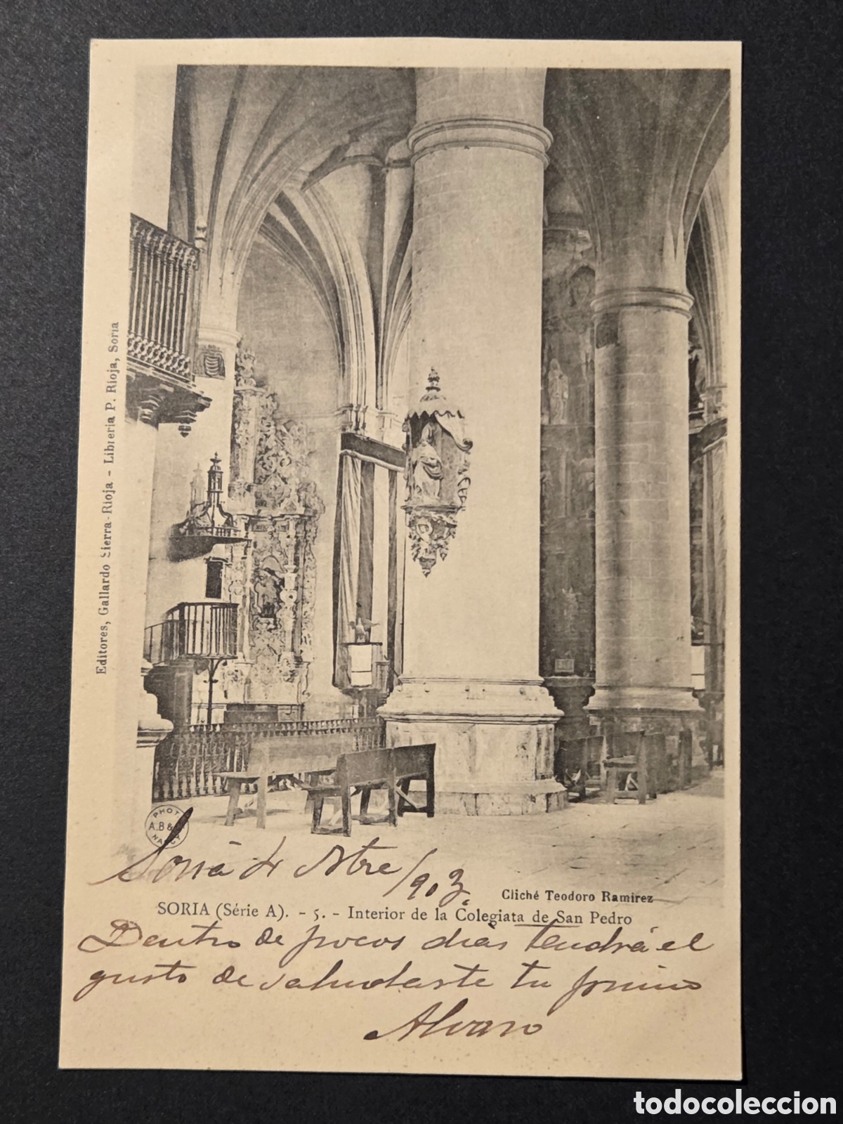 Postales: SORIA (Serie A) Interior de la colegiata de San Pedro. Gallardo. 1903