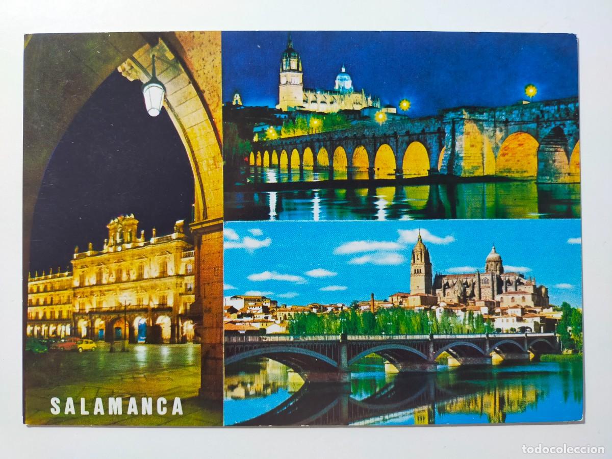 Postales: Postal SALAMANCA: Plaza Mayor / Puente Romano / Catedral y rio Torm&eacute;s - Edic. Manipel.