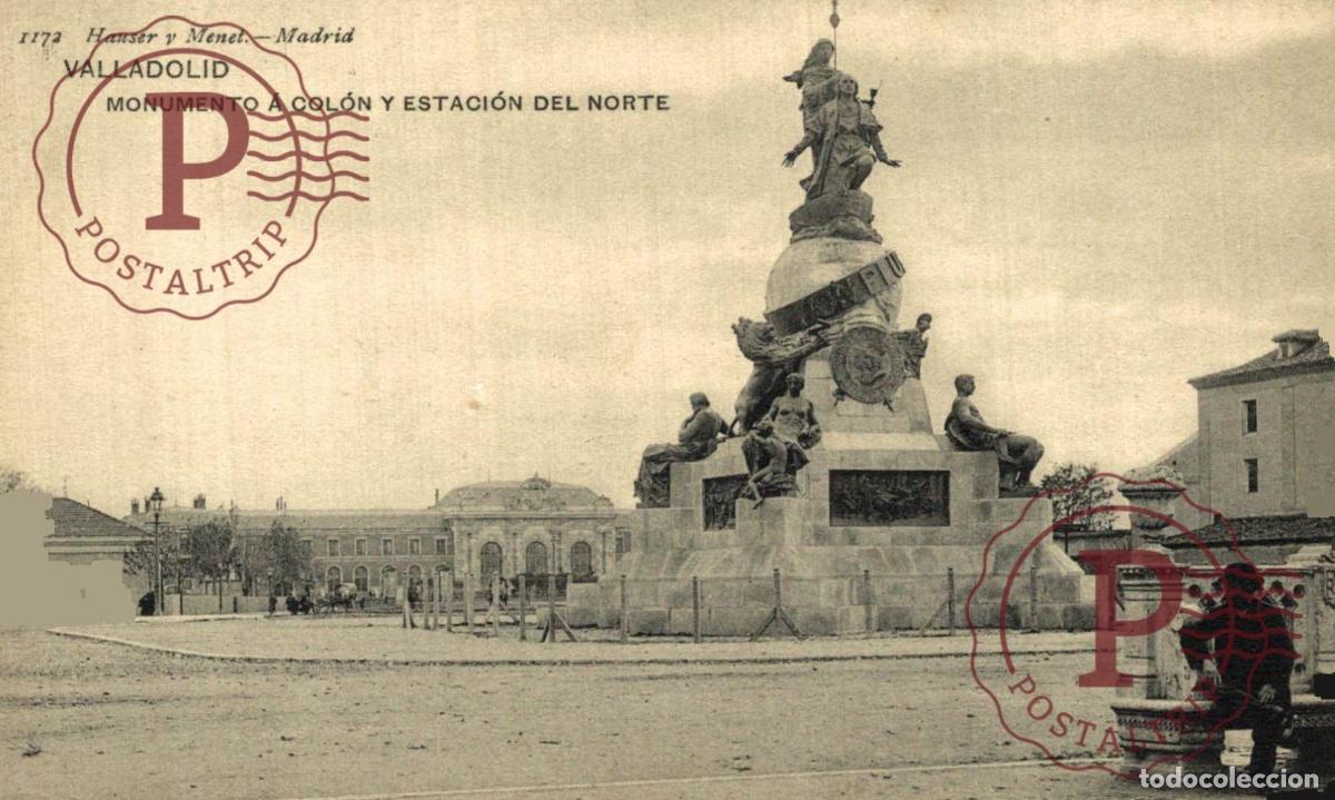 Postales: VALLADOLID. MONUMENTO A COLON Y ESTACION DEL NORTE