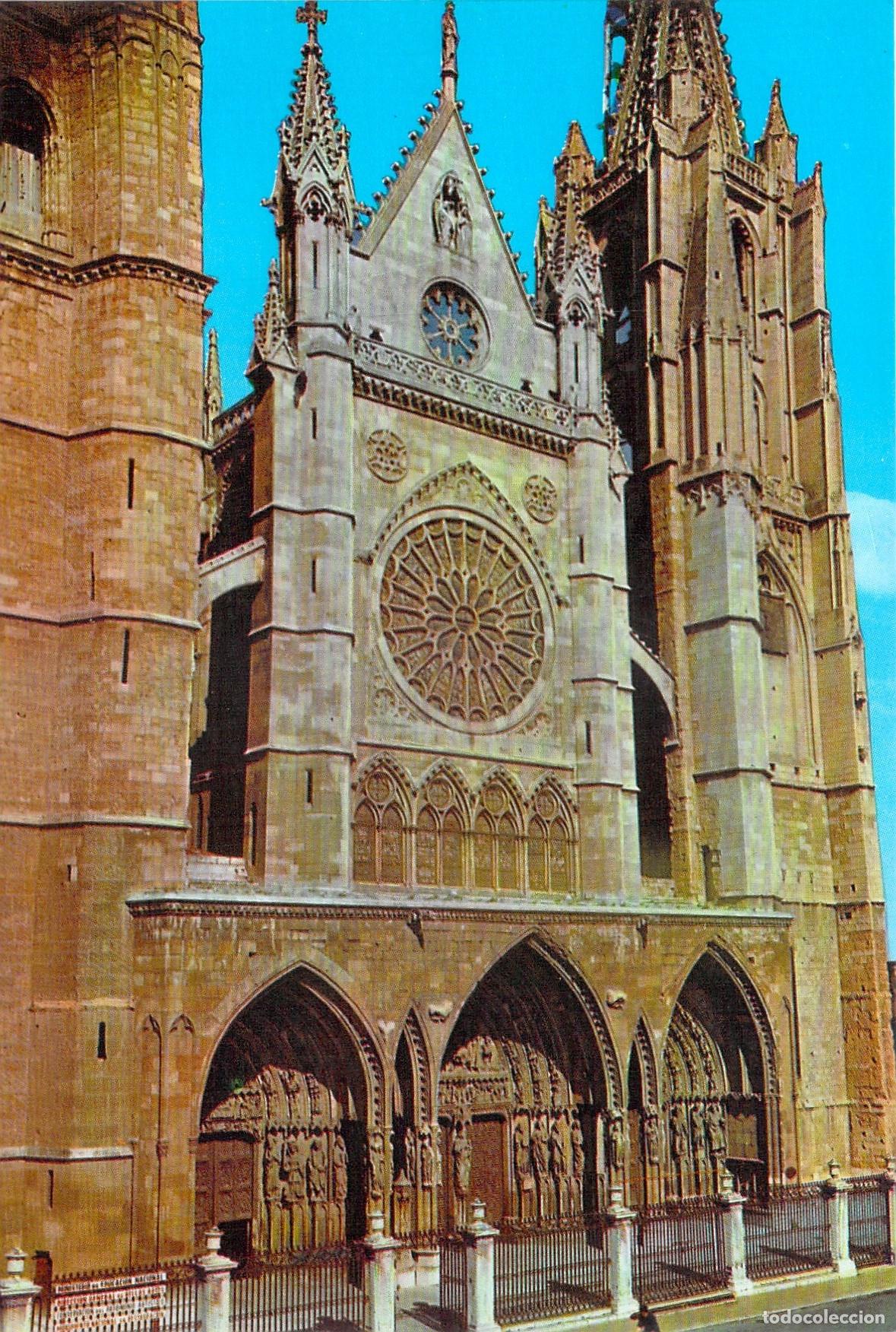 Postales: Postal de la fachada principal de la Catedral de Leon