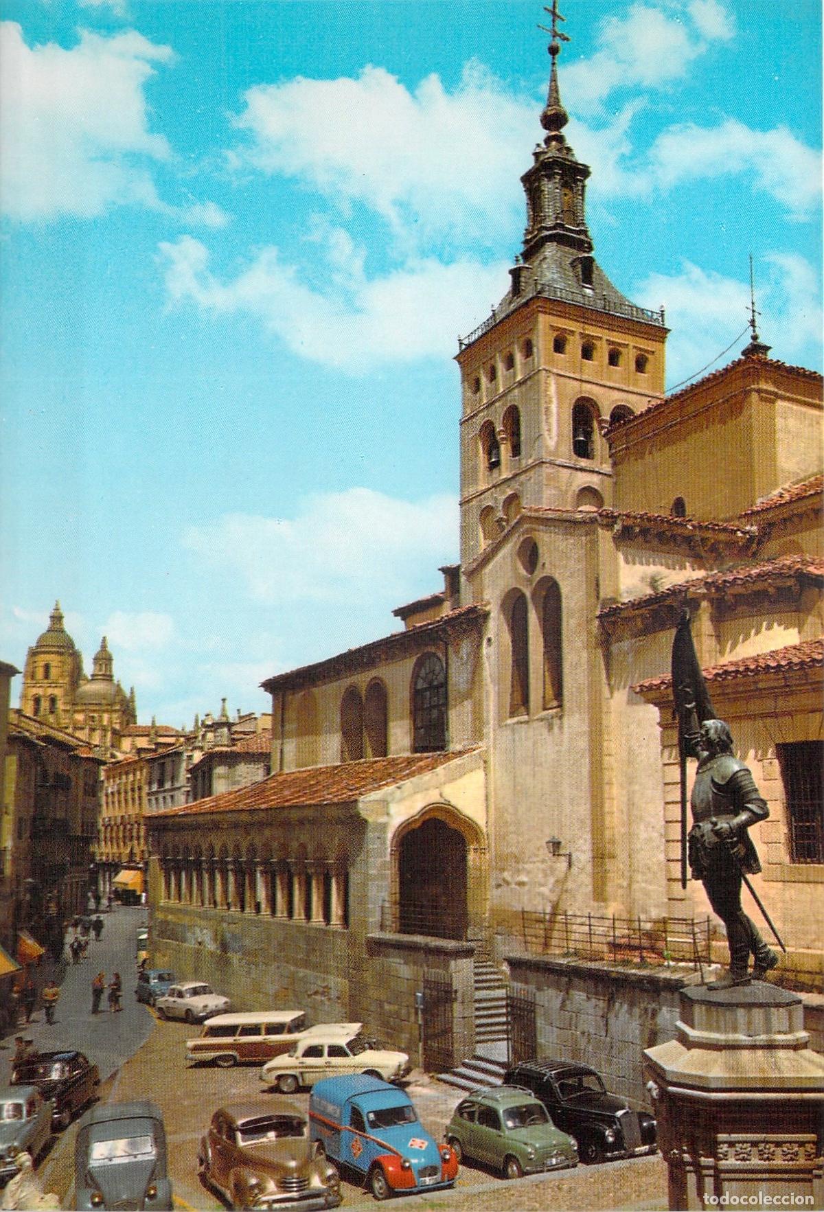 Postales: Postal de Segovia: Monumento a Juan Bravo e Iglesia de San Mart&iacute;n