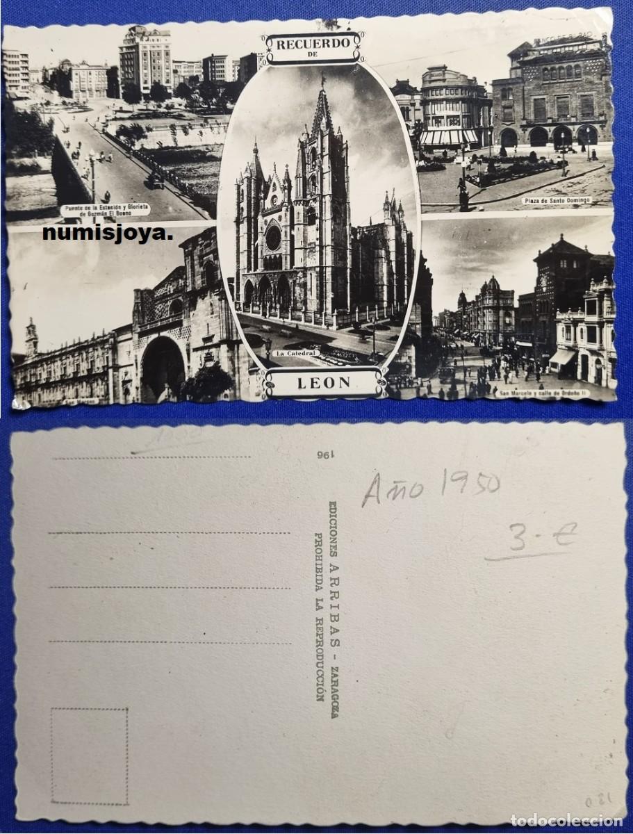 Postales: POSTAL de LEON (Espa&ntilde;a) a&ntilde;o 1950/60. 5 VISTAS recuerdo de Le&oacute;n. Ed. ARRIBAS.