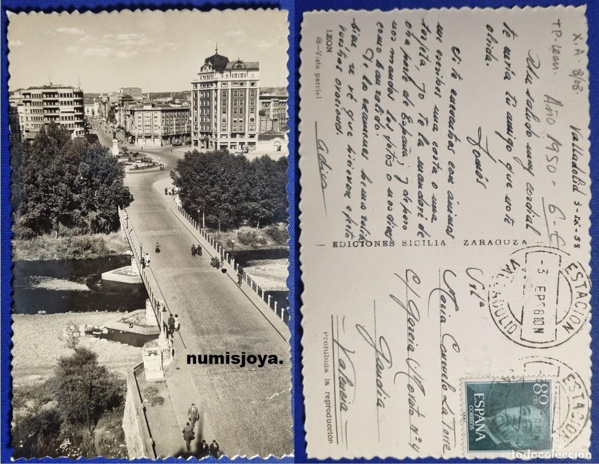 Postales: POSTAL de LEON (Espa&ntilde;a) a&ntilde;o 1950/60. Vista Parcial. Ed. SICILIA. Escrita en 1958.