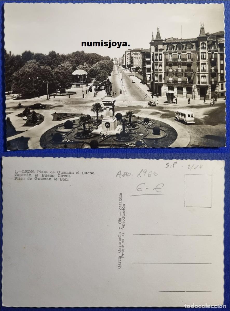 Postales: POSTAL de LEON (Espa&ntilde;a) a&ntilde;o 1960 Plaza de Guzm&aacute;n el Bueno. Ed. GARRABELLA.