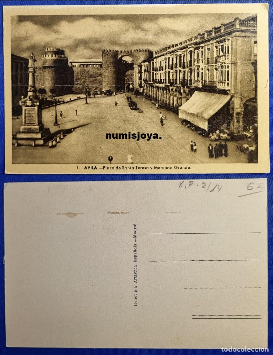 Postales: Postal de AVILA (Espa&ntilde;a) a&ntilde;o 1950. Plaza de Santa Teresa y Mercado Grande.