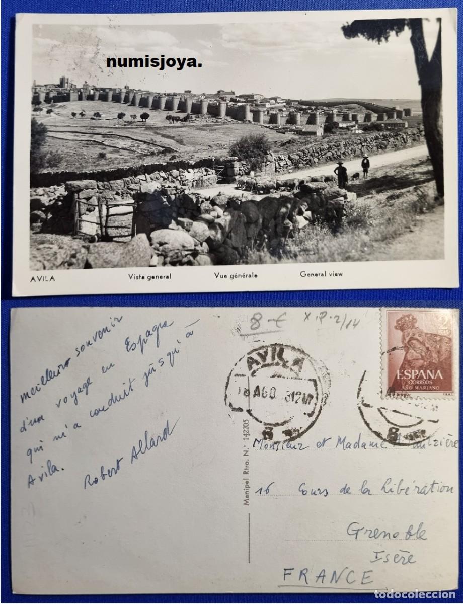 Postales: Postal de AVILA (Espa&ntilde;a) a&ntilde;o 1950. Vista general. Sello de 2 pesetas a&ntilde;o 1954. Ed. Manipel. RARA.