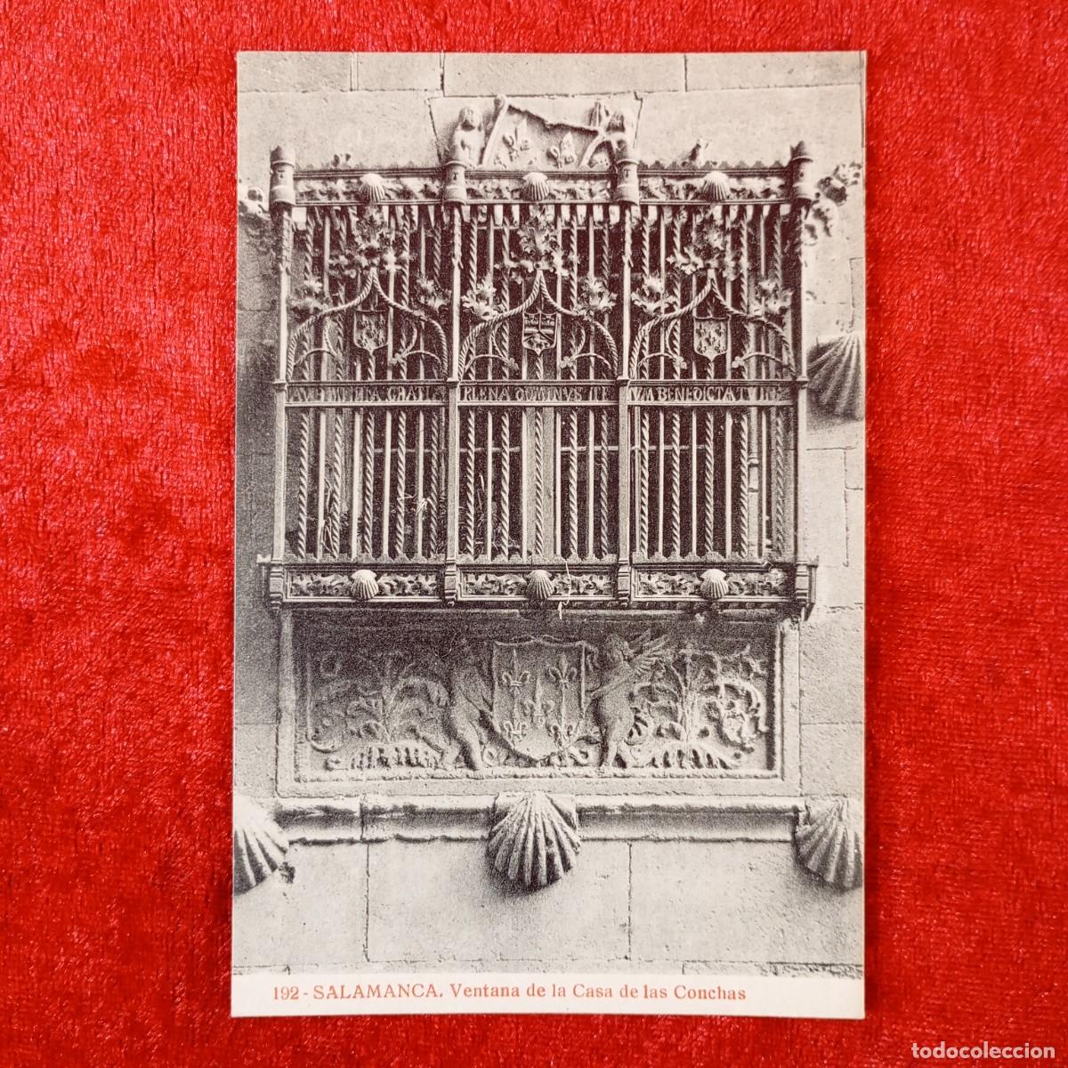 Postales: POSTAL - SALAMANCA - VENTANA DE LA CASA DE LAS CONCHAS - 192 - THOMAS - RAR&Iacute;SIMA / 1896