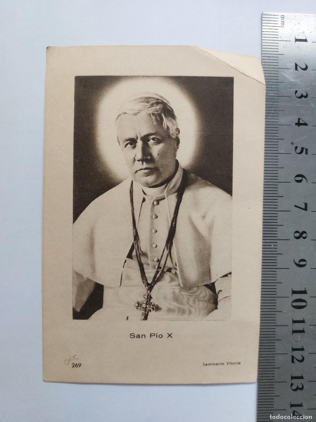 Postales: Estampa religiosa de San P&iacute;o X con recuerdo de primera misa en Salamanca