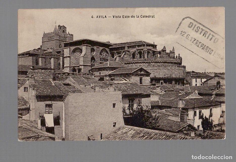 Postales: TARJETA POSTAL 4 AVILA VISTA ESTE DE LA CATEDRAL. MATASELLO REPARTO. A&Ntilde;O 1917