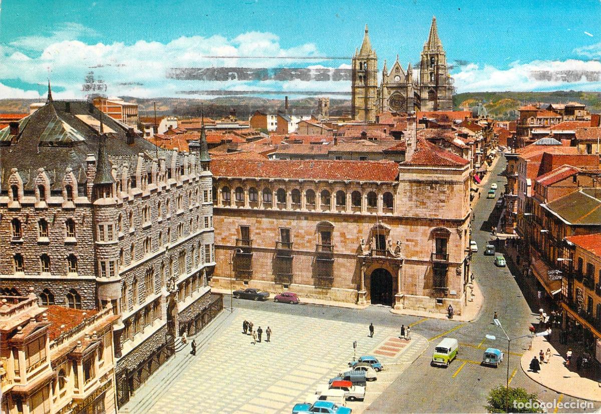Postales: Postal de la Plaza de San Marcelo y calle General&iacute;simo en Le&oacute;n