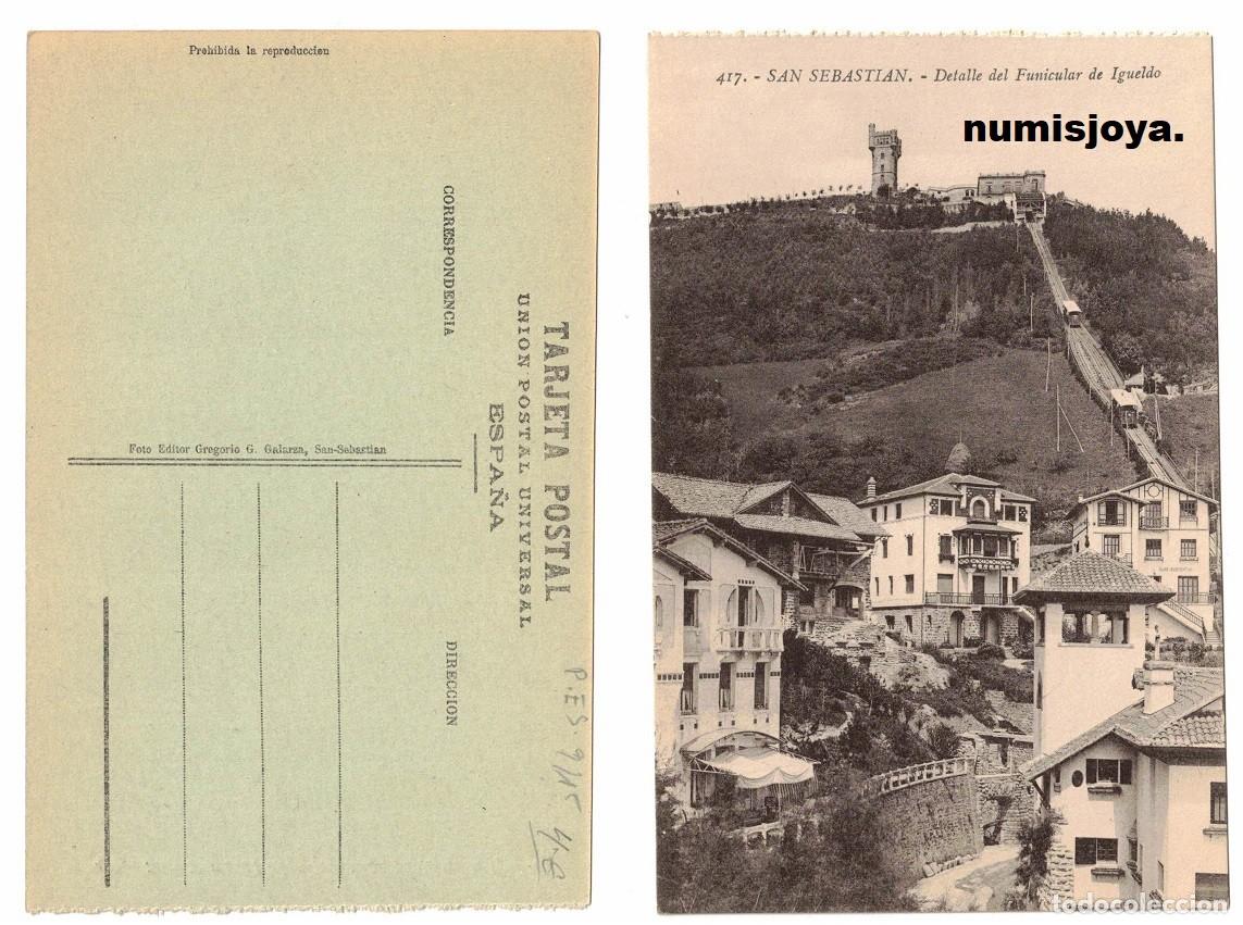 Postales: Postal San Sebasti&aacute;n (Espa&ntilde;a) a&ntilde;o 1910. Detalle del Funicular de Igueldo. Ed. GALARZA.